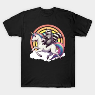 Raccoon and Possum Riding a Unicorn T-Shirt